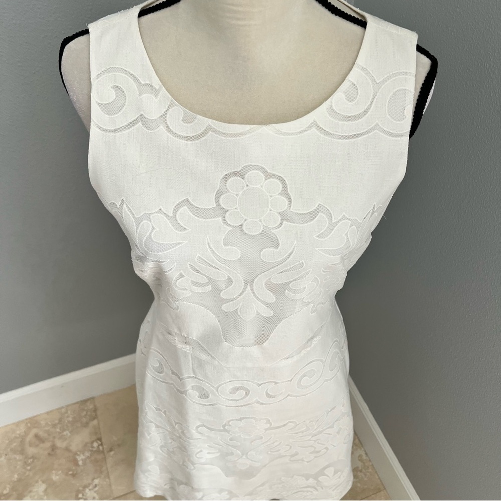 Daniel Cremieux White Sleeveless Sheath Dress Scoop Neck Mini - Picture 3 of 13